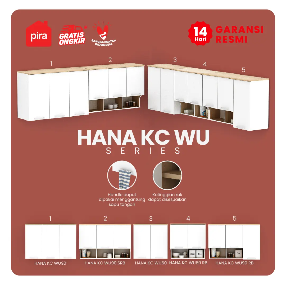PIRA METROPOLIS OX -  HANA KC WU60 RB Rak Gantung Dapur / Rak Dinding 2 Pintu dengan Rak Bumbu