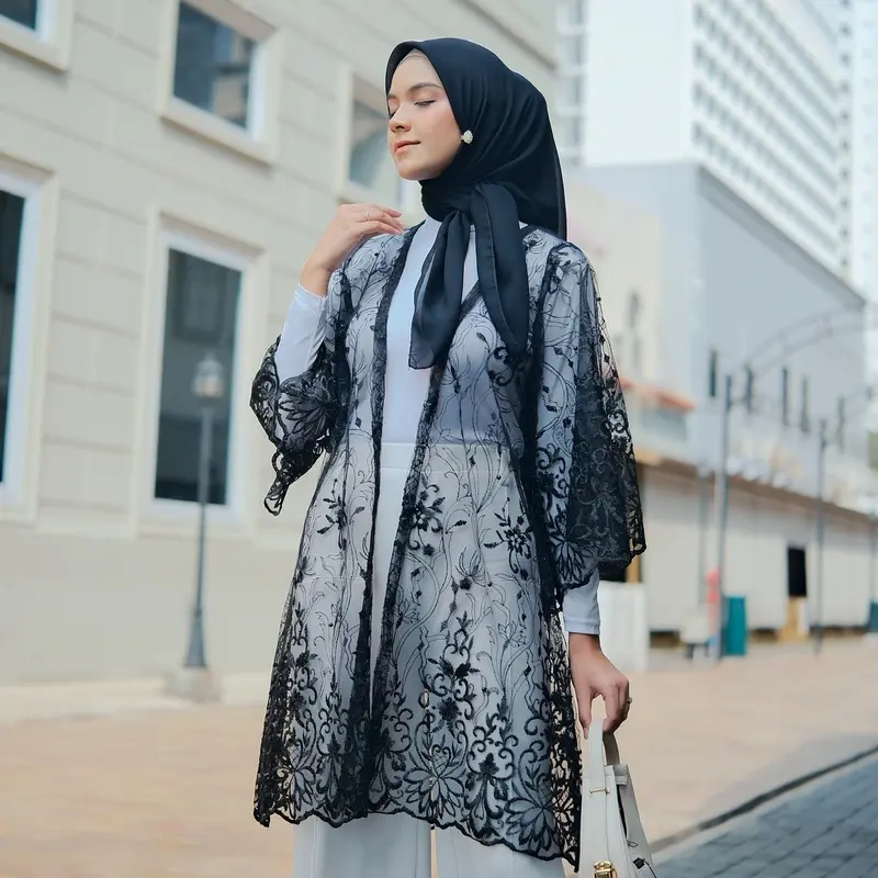 Ajmala - Long Outer brokat flower - baju kondangan wanita - baju kebaya wisuda - outer brukat panjang 0