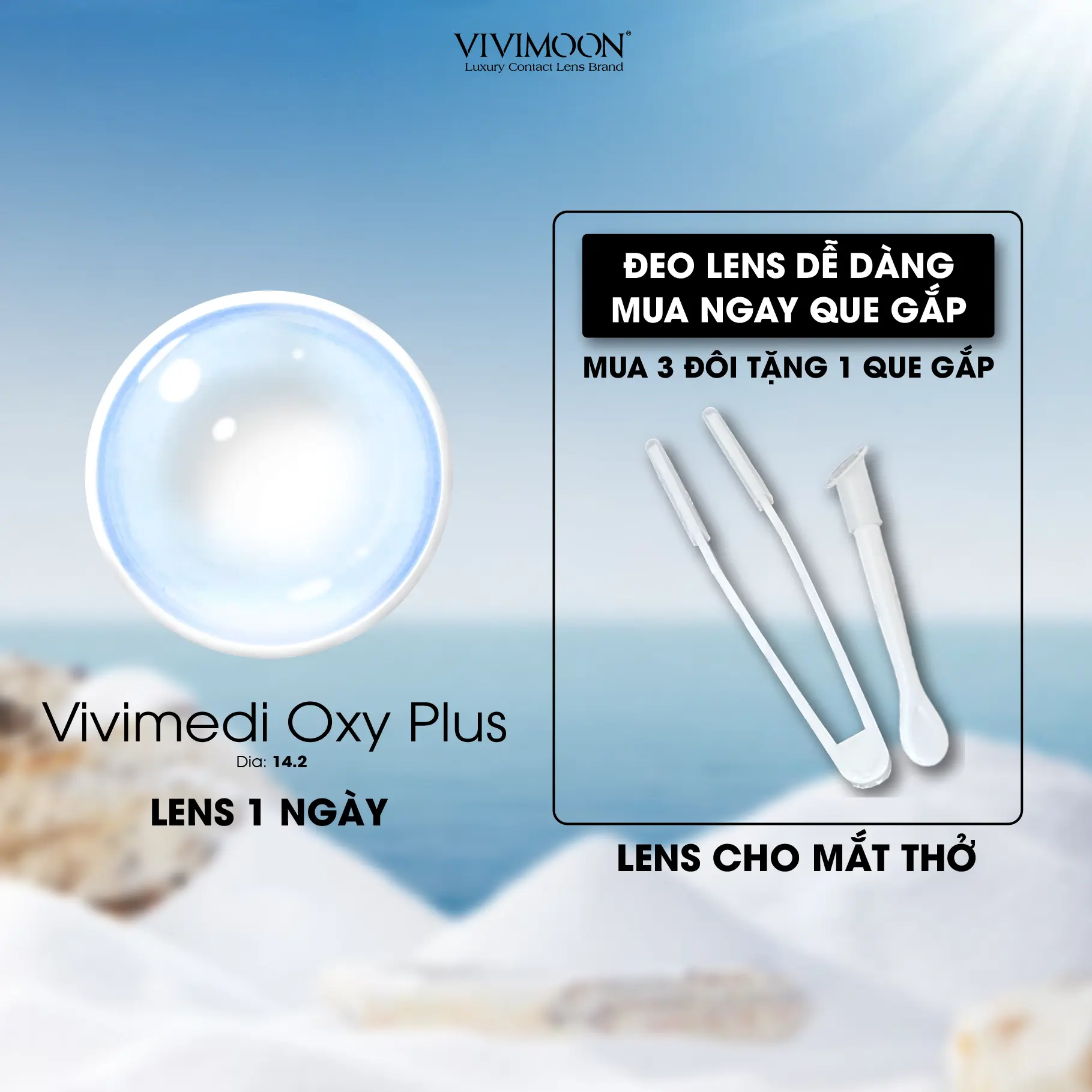 Lens 1 ngày trong suốt cận cho mắt thở không cần ngâm trước khi đeo, chất liệu Silicone Hydrogel, độ ẩm 45% đeo êm mềm 10-12h Vivimoon (Giá 1 bên mắt - Vui lòng chọn 2 chiếc để mua 1 đôi)
