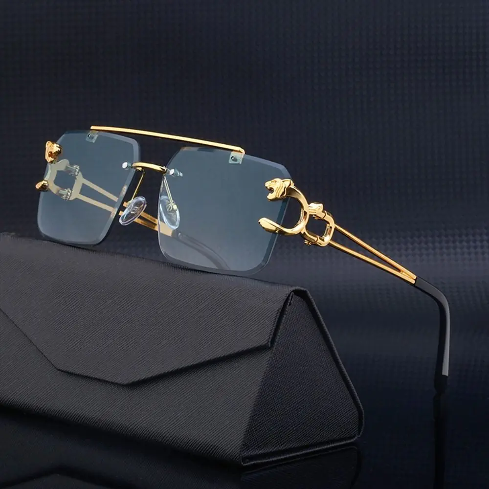 [In Stock]  Polarized Sunglass Retro Cheetah Decoration Rimless Sunglasses for Women Men Metal Steampunk Sun Glasses Frameless Fashion Shades UV400 Eyewear