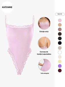 Body moldeador de tirantes delgados y encaje, color sólido sexy para mujer