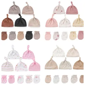 Topi Bayi Baru Lahir & Sarung Tangan 100% Kapas Lembut Nyaman untuk 0-12 Bulan Set Hadiah Lahir Bayi