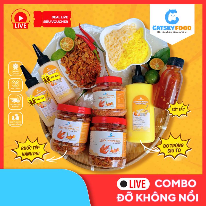 [Deal Live] Combo Đỡ Không Nổi - Bánh Tráng Phơi Sương - Catsky Food - Bơ Ruốc Tép Khô Hành Phi Hương Vị Đậm Đà, Bơ Trứng - Tặng 2 Bơ Xữa,  Đồ Ăn Vặt Snack Food Combobanh Trang