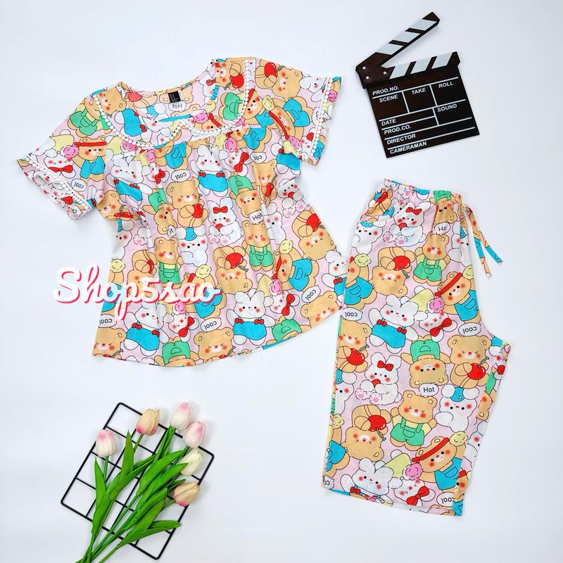 Bộ tole lanh nữ mặc nhà, đồ bộ lửng bâu sen Shop5sao (48-75kg) Women Đồ mặc nhà