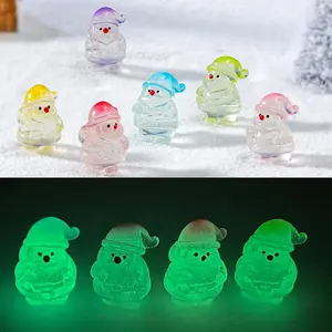 PRODUK TERBARU! 1/5Pcs Mini Resin Fluorescent Santa Claus Miniature Landscape Figurines Fairy Garden Decor Snow Landscape Model Ornaments