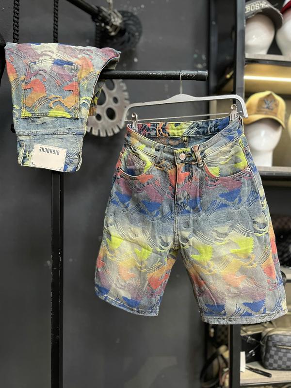 [Sort Jean Guangzhou Denim-T9366] Quần Sort Jean Xanh Dệt Vân May Màu Họa Tiết Như Hình QS2086 K3STORE.