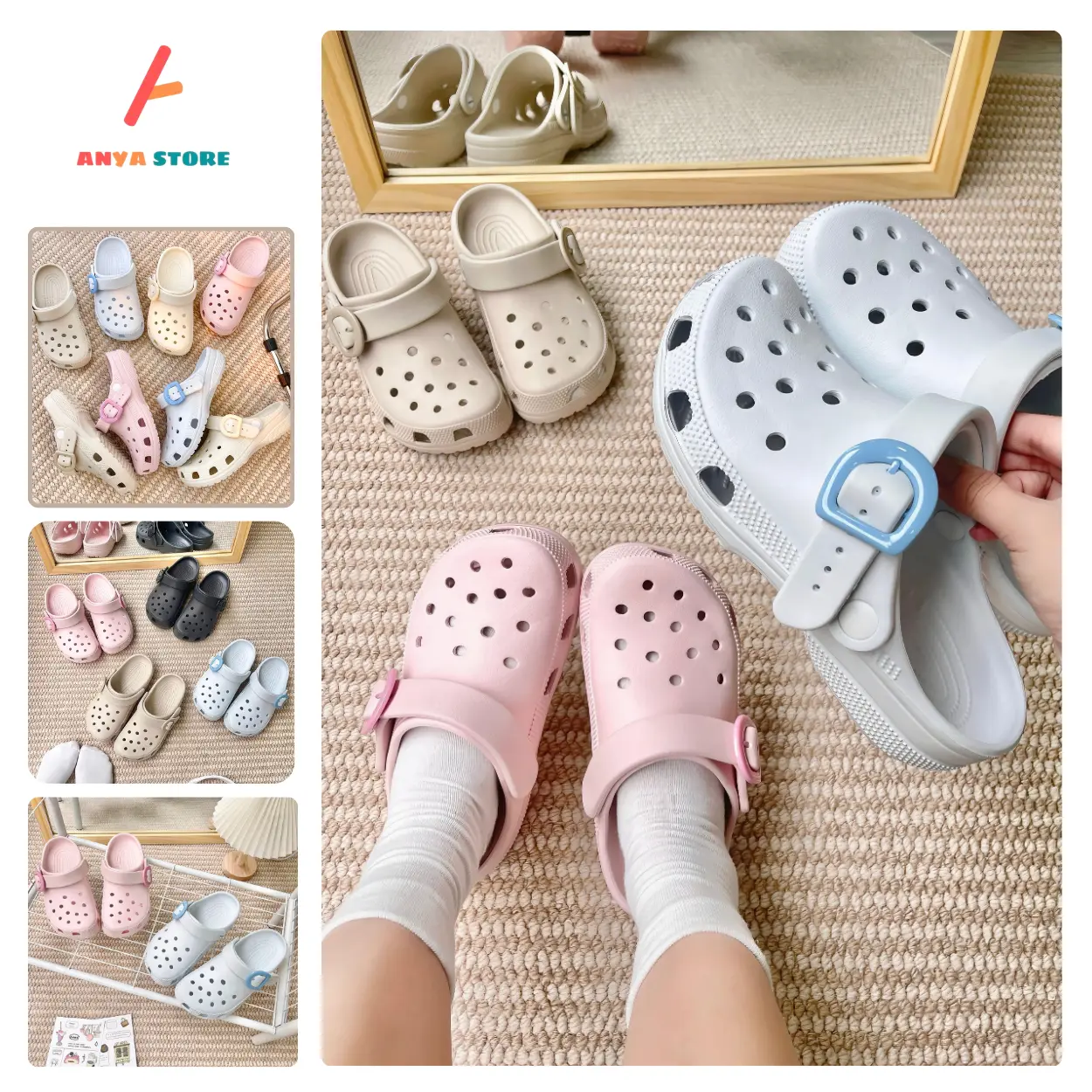 Anyastore [ Tặng Vớ ] Dép sục ANYA Buckle Nam Nữ Có Khuy Cao 3cm Chất Liệu EVA An Toàn Nhẹ Êm - Hỗ Trợ Đổi Size - Bảo Hành