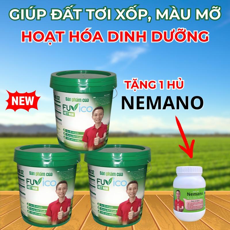 Combo 3 xô Fuvico Phân bón rễ hữu cơ tiết kiệm hơn 10-15% NPK hạ phèn nhanh kích rễ bung đọt tặng thêm 1 hủ Nemano phòng ngừa tuyến trùng rễ
