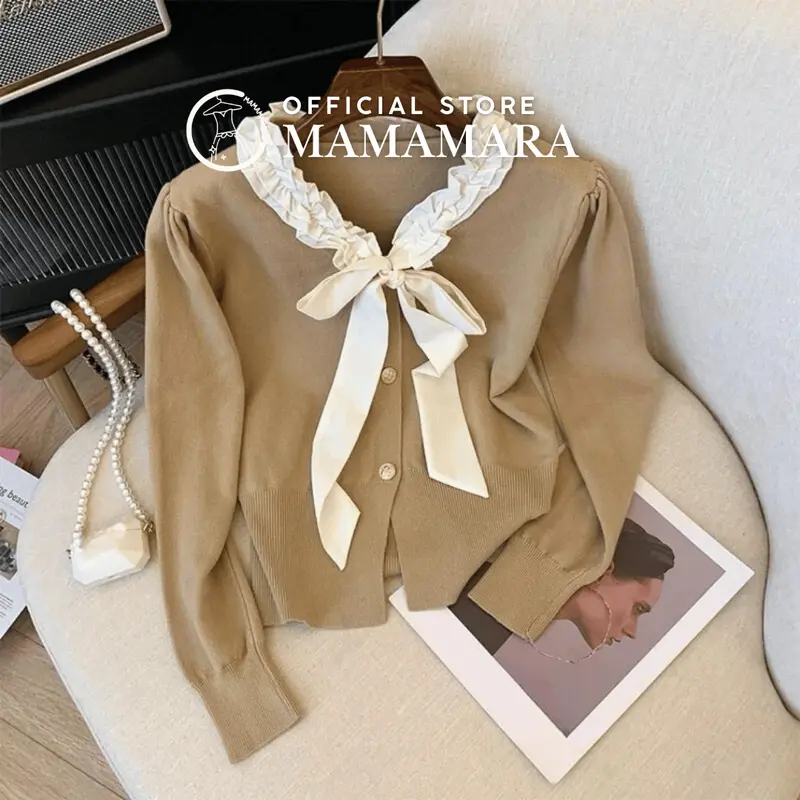 MAMAMARA - Atasan Rajut Blouse Wanita Leher Pita Syal Round Neck Simple 2