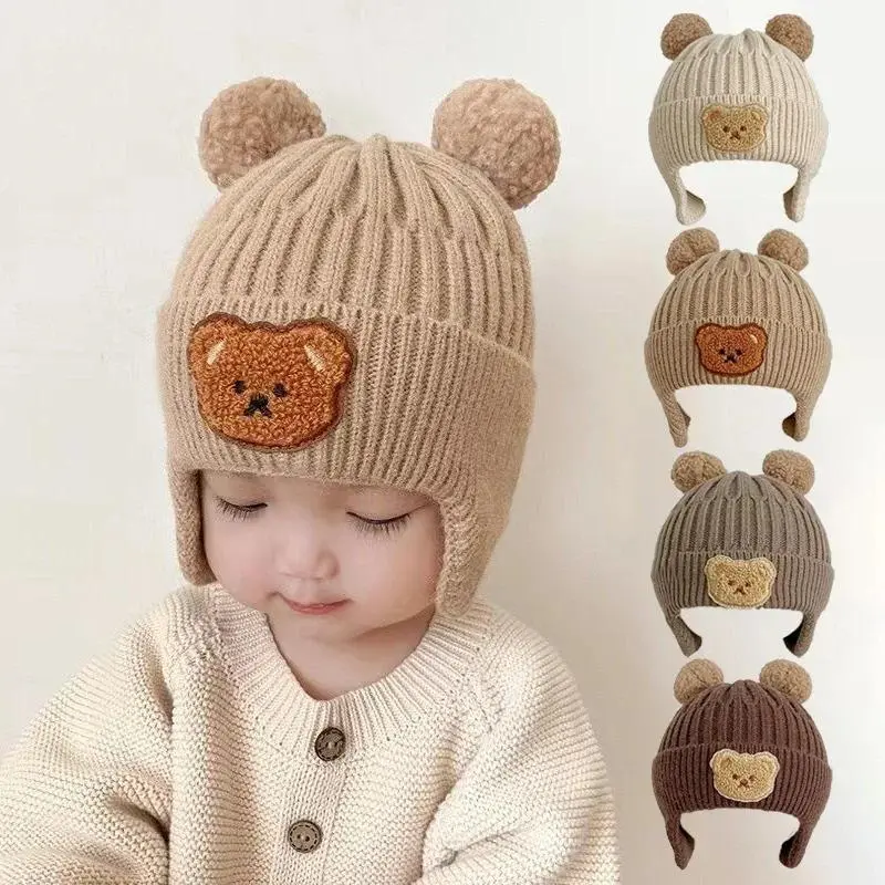 Mũ Len Mùa Đông Cho Em Bé Mũ Dệt Kim Bảo Vệ Tai Hình Gấu Hoạt Hình Cho Bé Trai Bé Gái Trẻ Mới Biết Đi