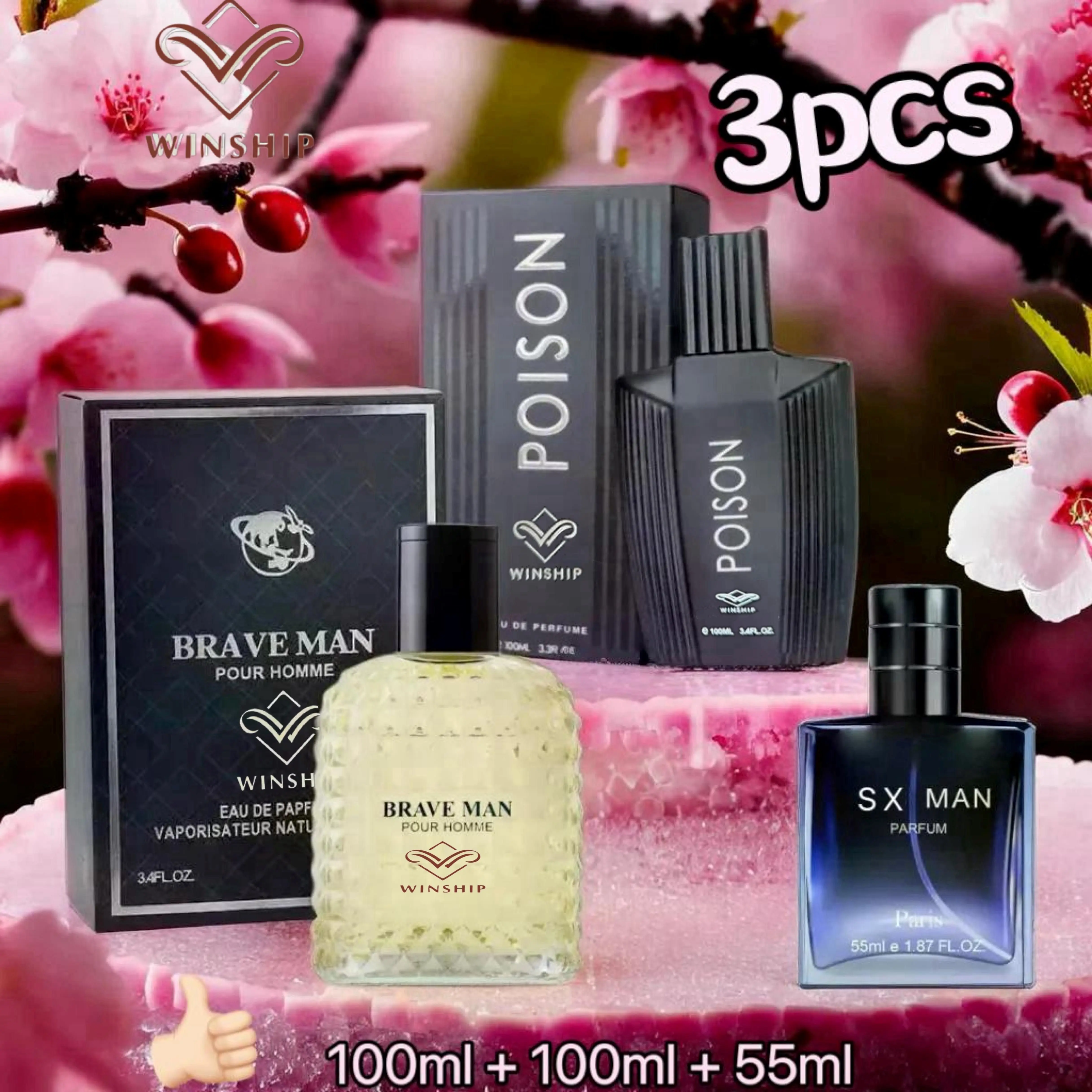 『BUY 1 TAKE 2』WINSHIP Perfume Set Poison 100ml+Brave Man 100ml+SX Man 55ml Perfume Spray with Pour Homme Perfume For Men Limited Edition 100ML Perfume Set Suitable for all occasions