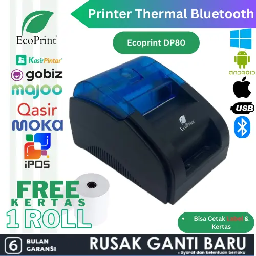 Printer Thermal ECOPRINT 80MM DP80 Desktop Kasir 80MM - Bluetooth RJ 11 - Label & Receipt 0