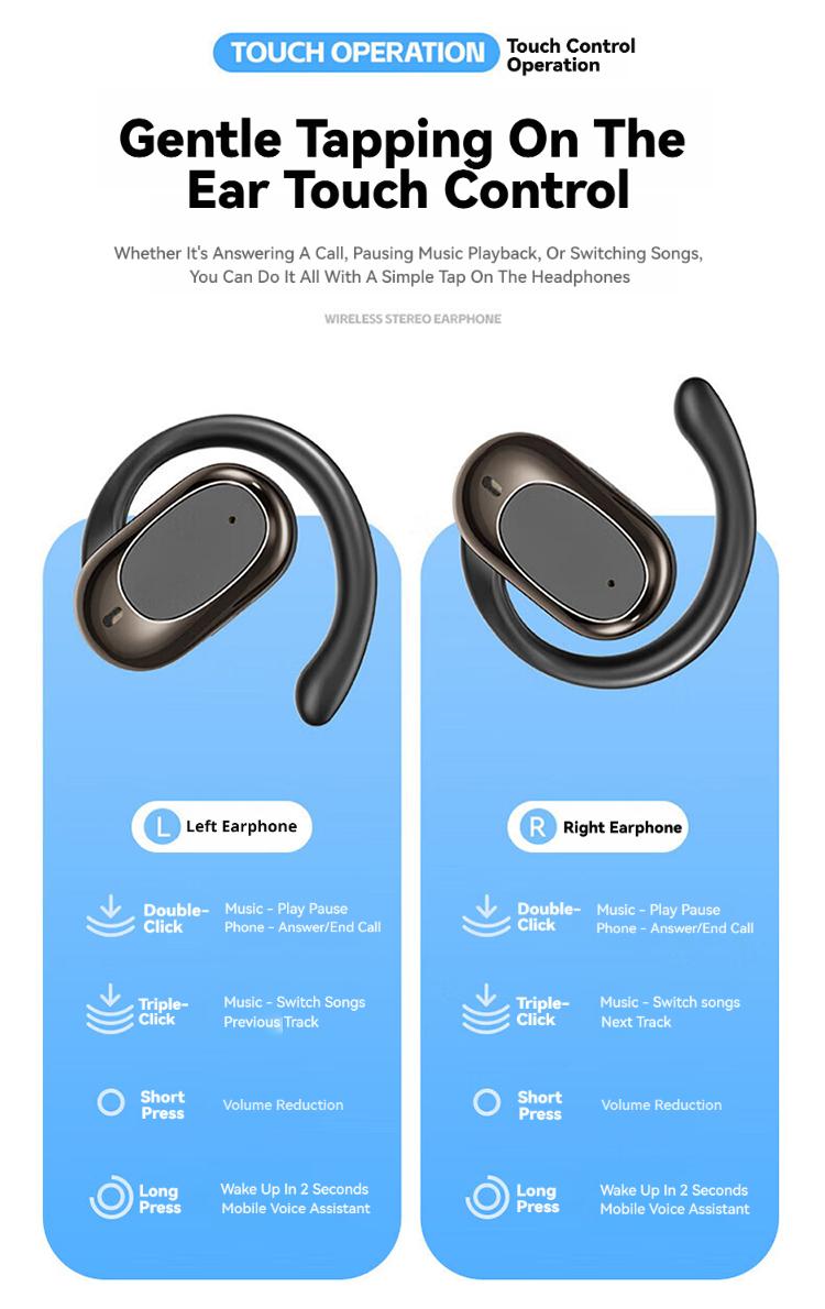 Rofani B06 Headset Bluetooth 6.0 Nirkabel Tampilan LED Binaural Tahan Air Earphone Pengurang Kebisingan HIFI Olahraga Stereo Peredam Kebisingan Headphone Penundaan Mikrofon Panggilan HD Musik Permainan Olahraga Headphone