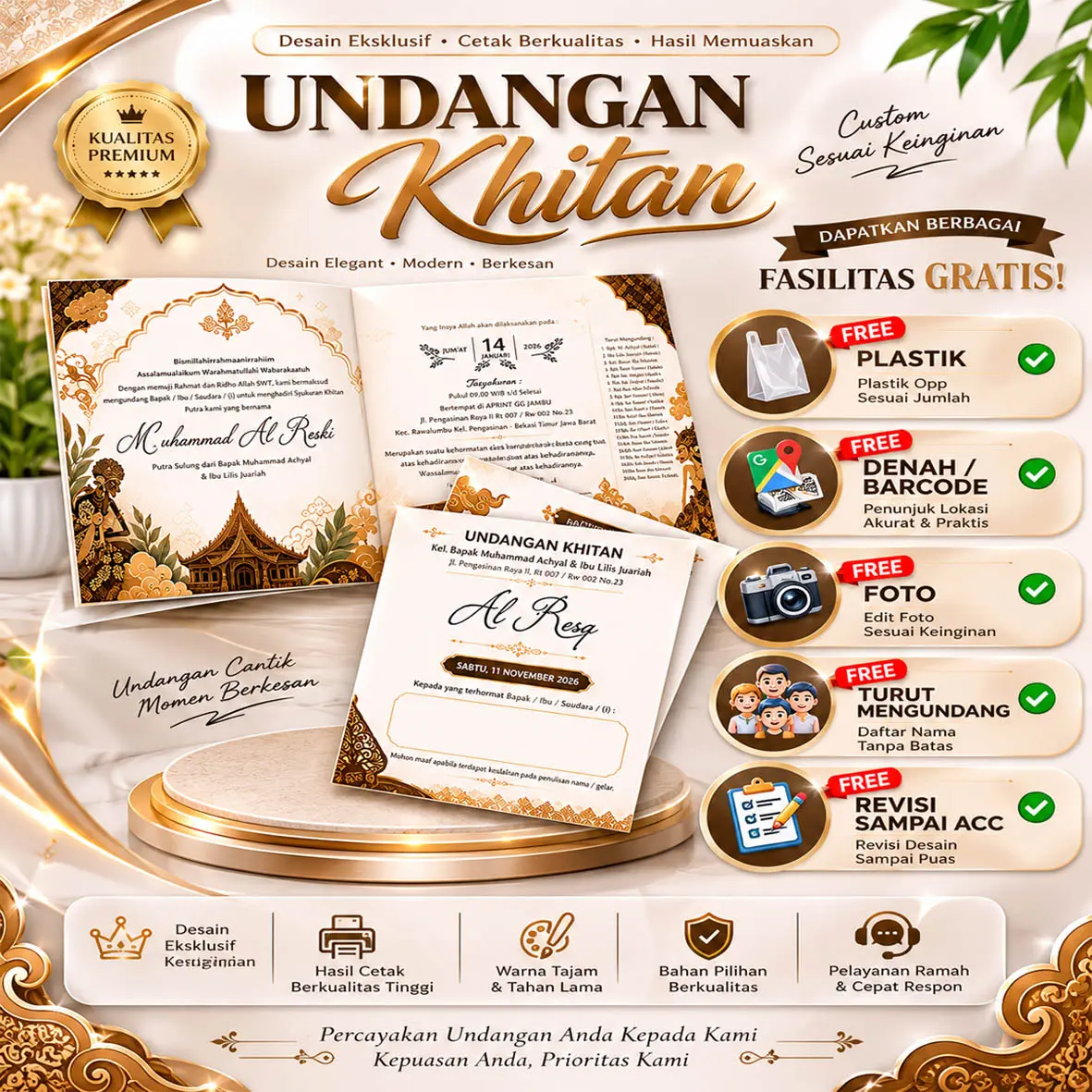 Undangan Khitanan Sunat Lipat 3 Disain LIPAT 3 UNNAP 002 ( ISI 50 PCS )  Custom Elegan / Undangan Khitan Modern Murah