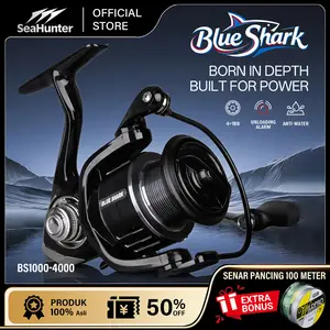 [OFFICIAL] SeaHunter Blue Shark Reel Pancing Power Handle Spinning reel,BB 4+1 Bearings, 5.2:1 Gear Ratio, Max 12KG Drag,Kumparan Dangkal Aluminium,Freshwater/Saltwater Fishing Ikan Laut Joran