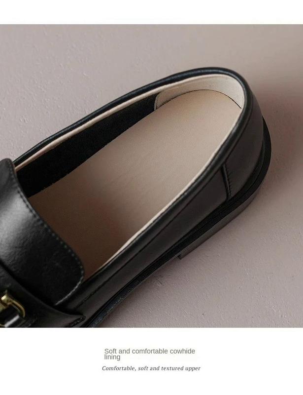 Product Introduction of Super Easy to Wear ~ Real Soft Leather round Toe Vintage Chunky Heel Loafers Women's Spring and Autumn New British Leather Shoes Mid-Heel Shoes 6