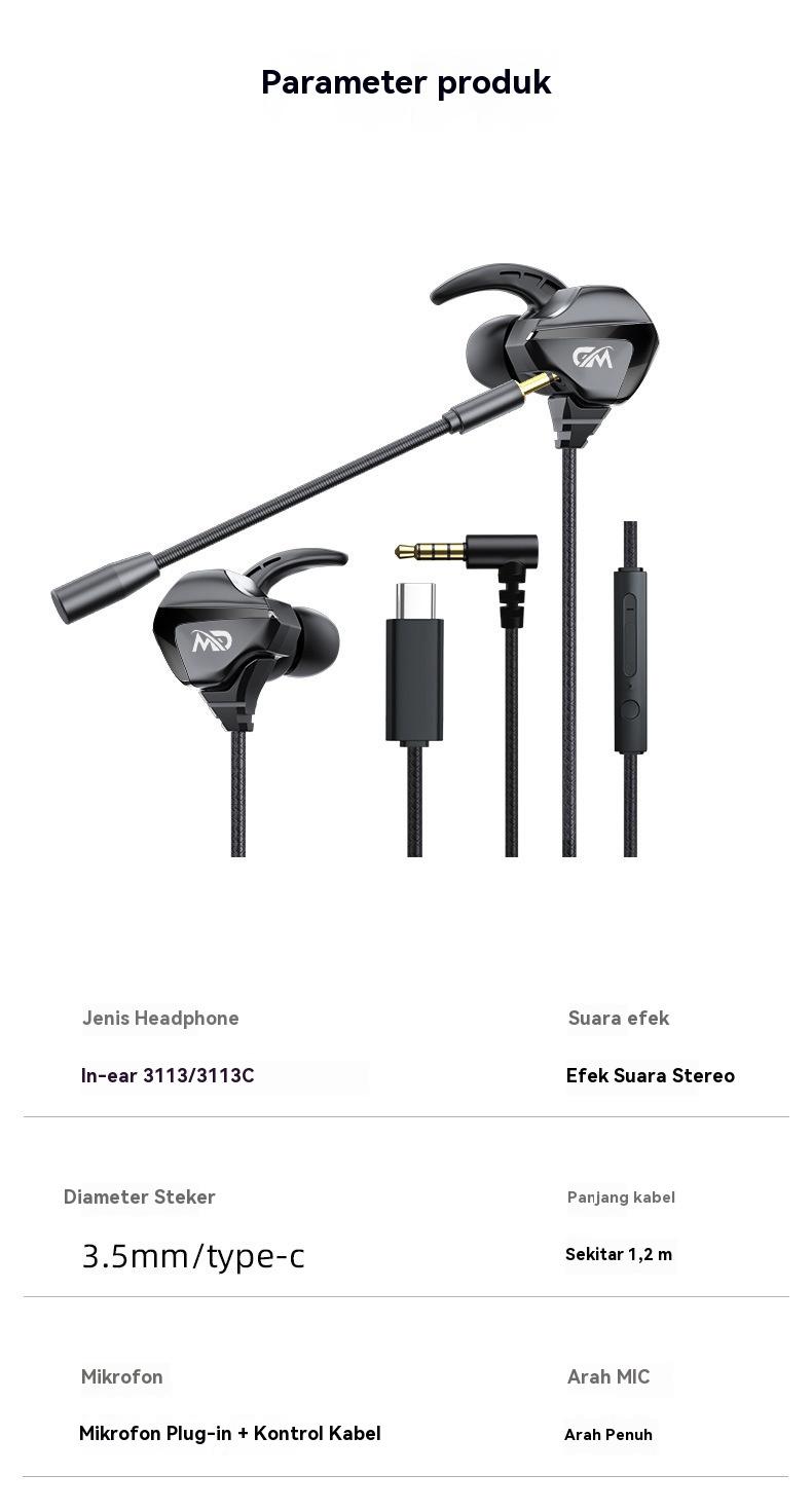 HP31 Headset Gaming In Ear Dual Mic Bisa Dilepas earphone Esports Kabel Type-C/3.5mm Earbuds