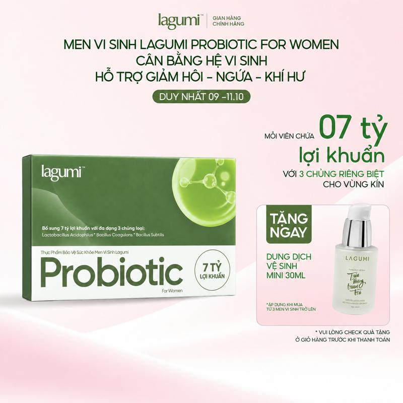 Men Vi Sinh LAGUMI Probiotic For Women TPBVSK Dành Cho Phụ Khoa - 7 Tỷ CFU Lợi Khuẩn, Tăng Cường Sức Đề Kháng, Hỗ Trợ Giảm Tình Trạng Viêm Nhiễm Và Hôi Ngứa Dành Cho Phụ Khoa