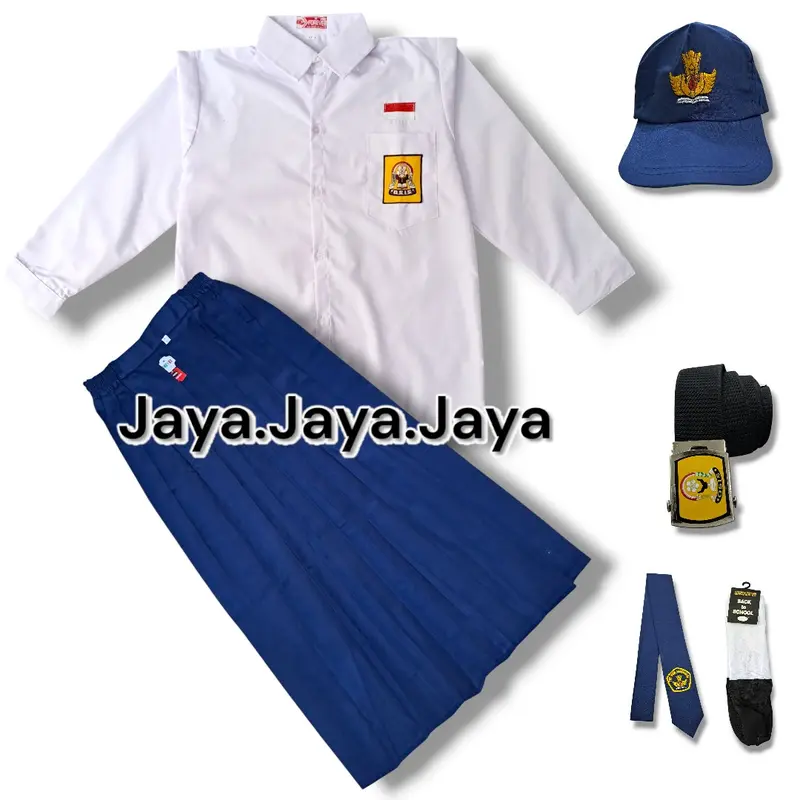 SETELAN SERAGAM SEKOLAH SMP PUTIH BIRU ANAK PEREMPUAN BAJU PANJANG ROK PANJANG 1