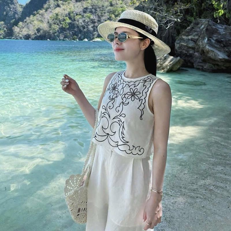 Set Linen áo quần Dài thêu cao cấp 1 Màu trắng