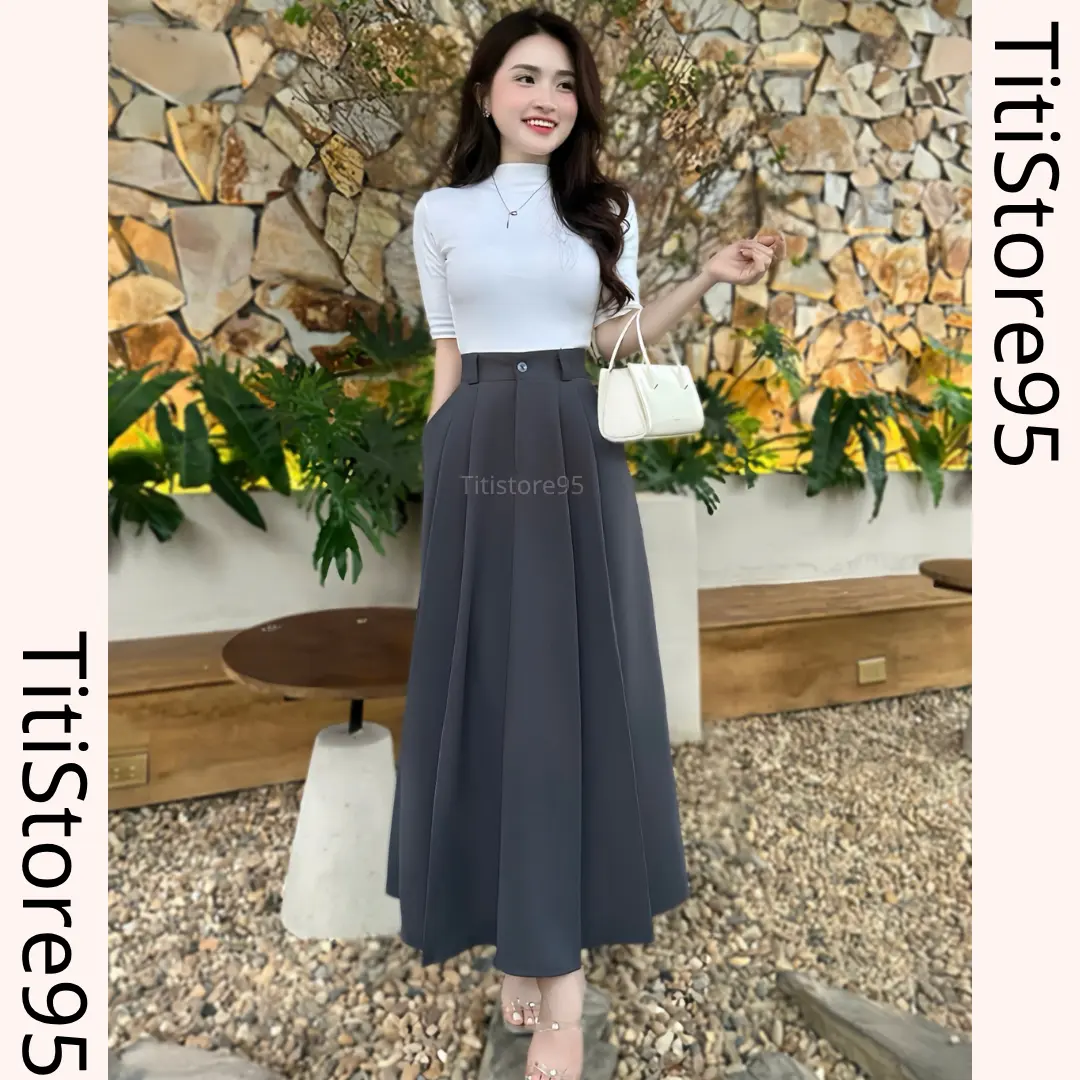 Chân váy xếp ly bồng bềnh công sở thanh lịch 2 dáng dài ~87cm hoặc ~75cm ( có hai túi) vải Vitex | BigBuy360 - bigbuy360.vn