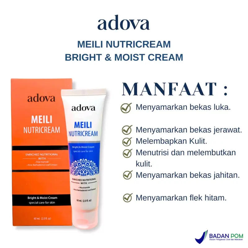 ADOVA Meili Nutricream Untuk Memudarkan Bekas Luka Original BPOM 0