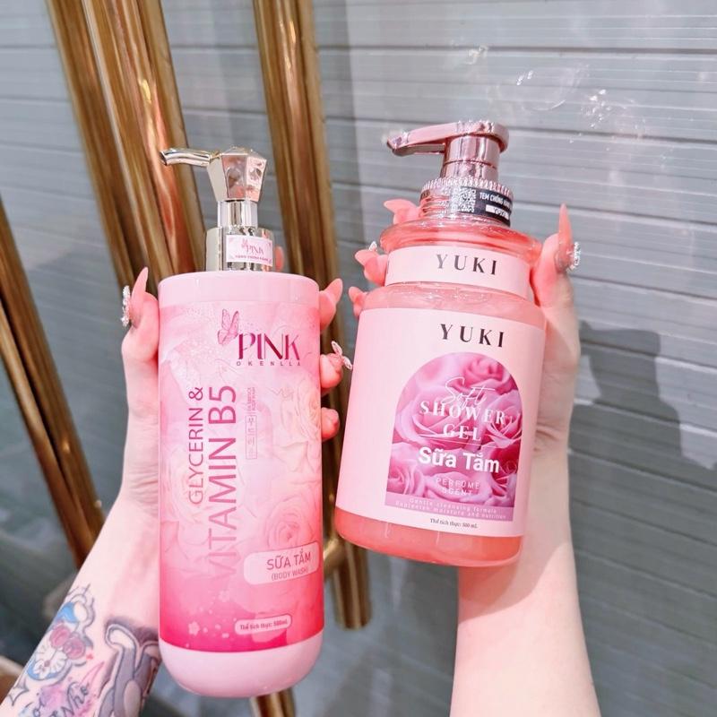 Côm bô Sữa Tắm pink và Sữa Tắm Yuki Dưỡng mướt da