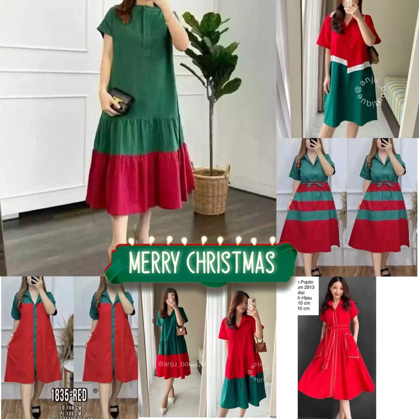 NANDO ( INSTANT ) DRESS EDISI IMLEK NATAL CHRISTMAS KASUAL MERAH HIJAU CHRISTMAS LENGAN PENDEK