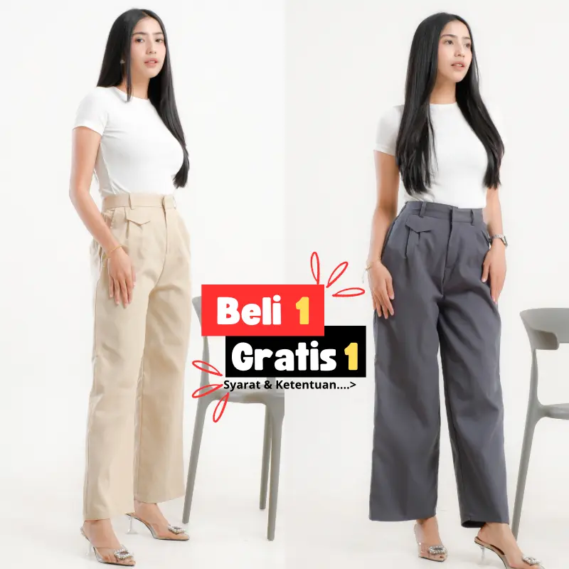 Beli 1 gratis 1 Celana Kulot ORO Highwaist Loose Anti Kusut Kerja - Nyaman dan Panjang Casual dengan Karet Pinggang - Kaki Standar Kantor Basic