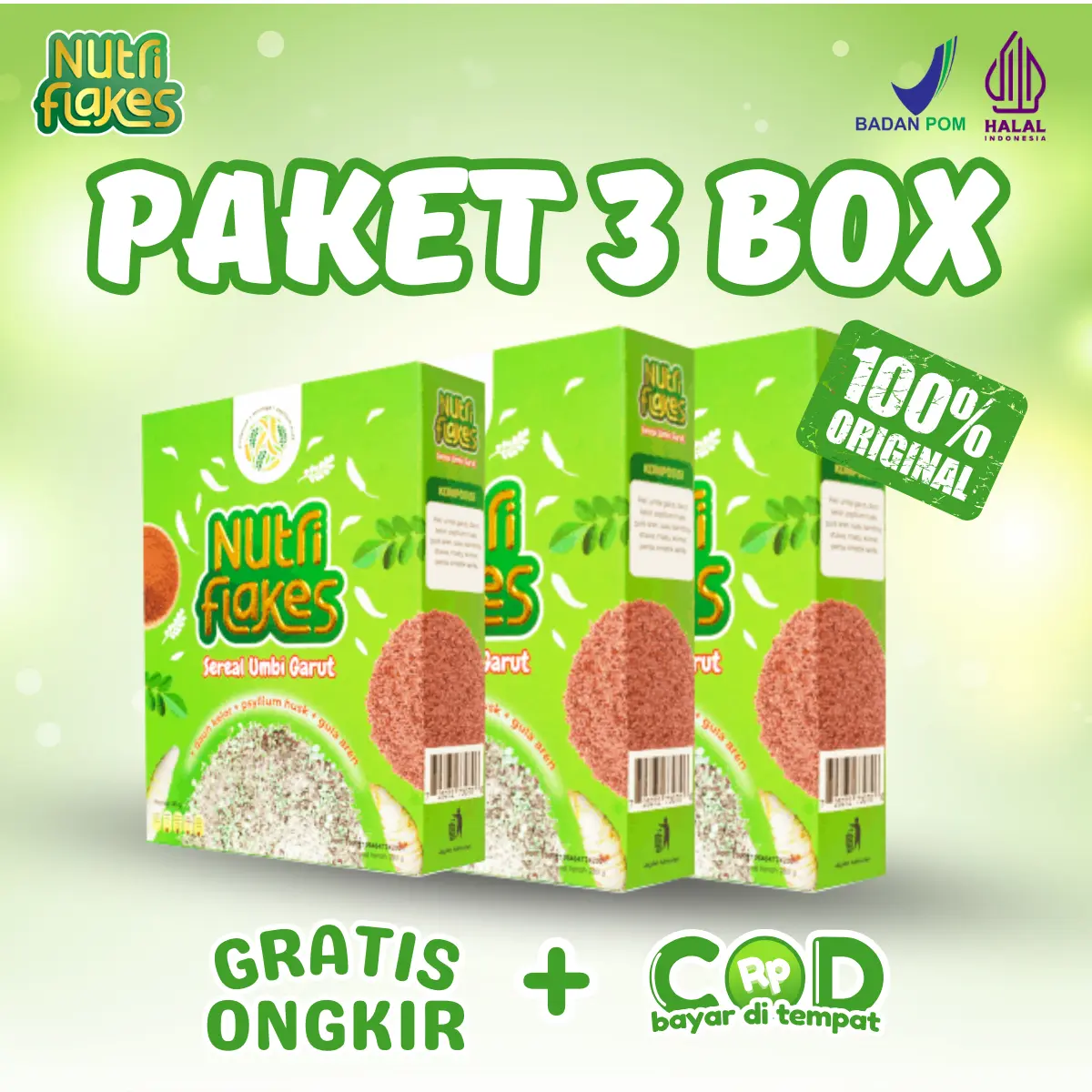Nutriflakes Official Original Asli Sereal Asam lambung Ori Paket 3 Box Granola Susu Organik Alami Food Oatmeal    Cereal Diet
