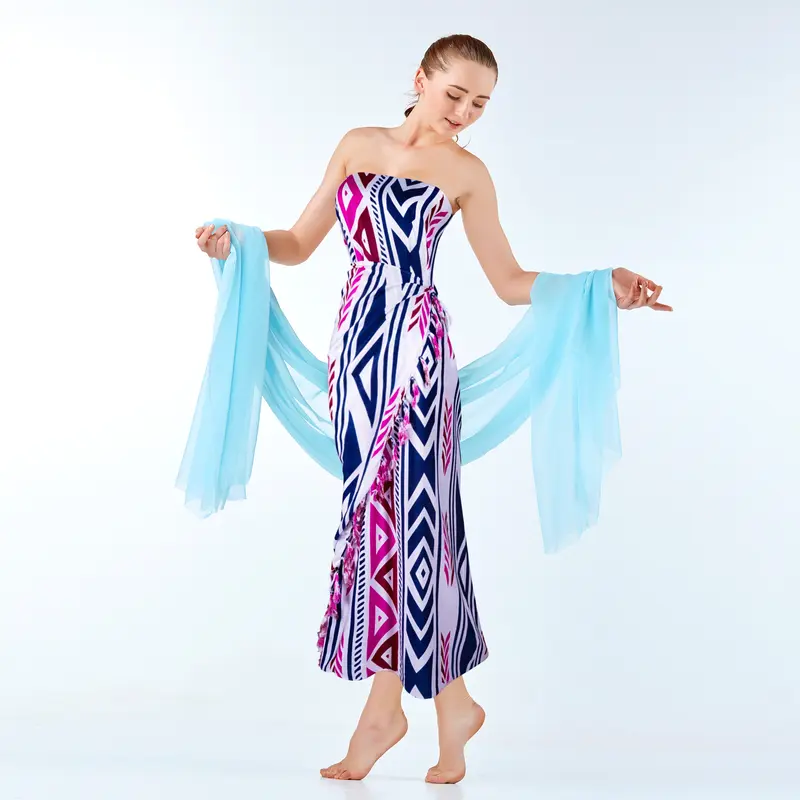 Kain Pantai Sarung Pantai Bali Motif Etnik Scarf Rayon Print Halus Selendang Pantai Rumbai Wanita - Cosplay Syal Hiasan Hadiah scarf Pink 5