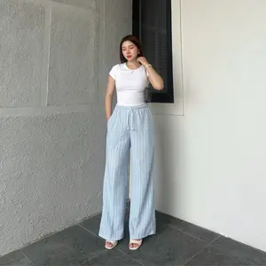 Yonie Stripe Pants | Celana Panjang Wanita Highwaist Garis Korea Casual Elegan Premium Look Linen