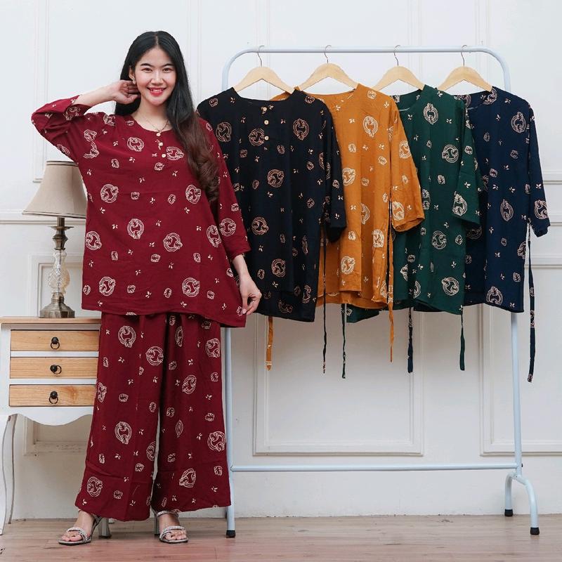 Setelan Batik Wanita Santai, One set Batik ukuran jumbo  Kulot Celana Melar 3