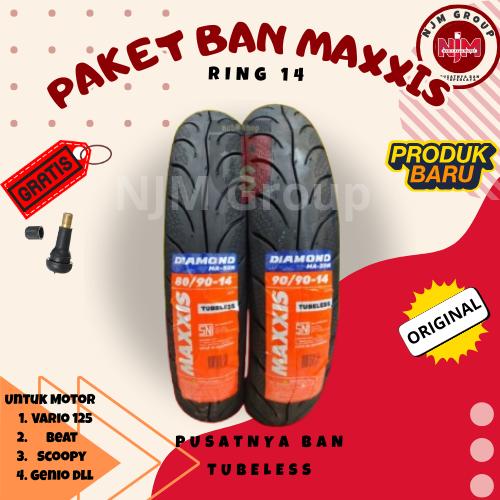 Paket Ban Motor Matic ring 14  Maxxis Diamond 80/90-14 dan 90/90-14 Tubeless Gratis Pentil 0