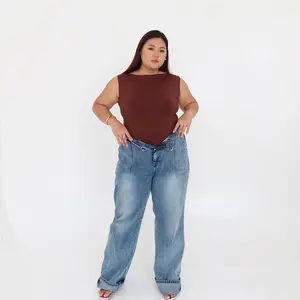 HER Only | LIORA Big Size Boat Neck Tank Top Bodysuit Jersey