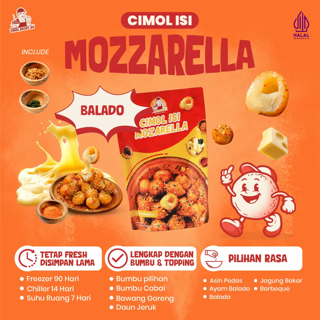 Cimol Bojot AA isi Mozzarella Rasa Balado Daun Jeruk