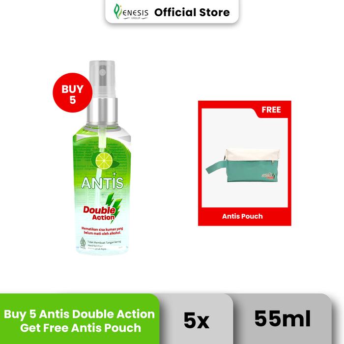 Gambar Antis Hand Sanitizer Botol Double Action 55 ml ( Paket isi 5) Free Pouch dari Enesis Group Kota Administrasi Jakarta Timur Tokopedia