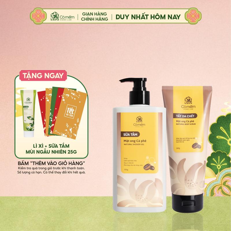 COMBO TẶNG QUÀ MIỄN PHÍ Bộ Đôi Làm Sạch Da Body Sữa Tắm Và Tẩy Da Chết Mật Ong Cà Phê Loại Bỏ Tết Bào Chết Giữ Ẩm Da Cỏ Mềm