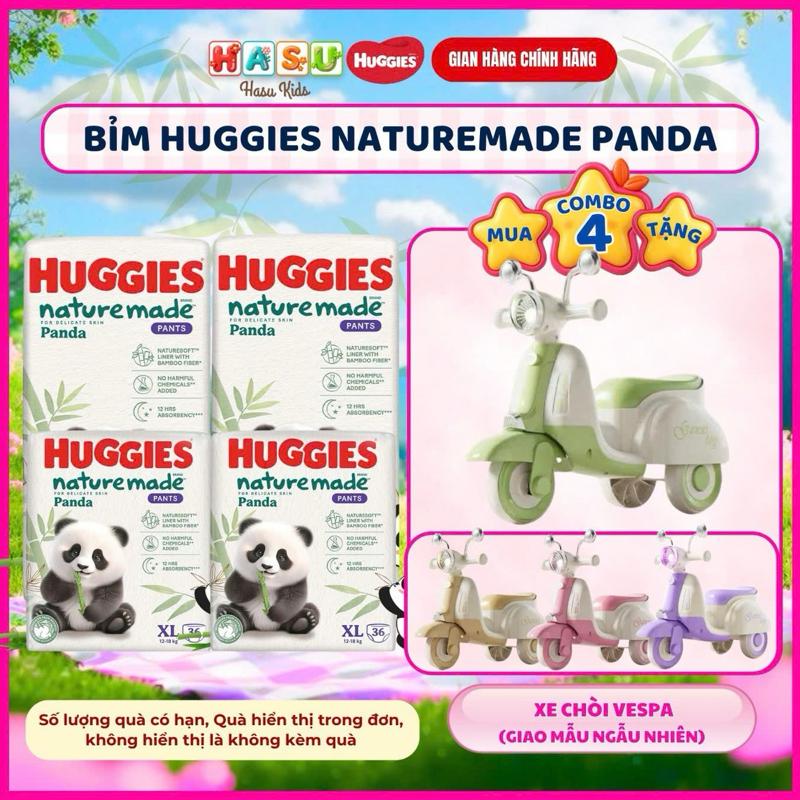 COMBO 4G Tã Quần Huggies Nature Made Panda Khô Thoáng, Chống Tràn size M56/L42/XL36/XXL24