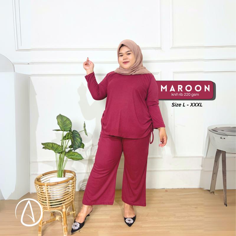 LA - LAURA Set Celana Serut Wanita Rib JUMBO Nyaman dan Melar One Set Wanita Halus Bigsize Setelan Daily terbaru 7