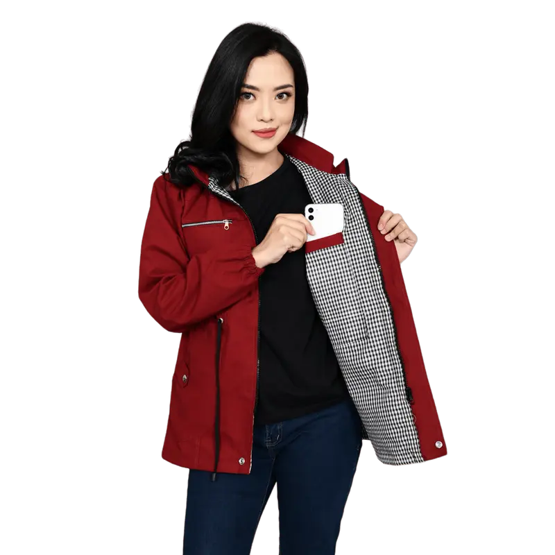 Jacket Wanita Korean Style Oversize Jumbo Import Tebal Ukuran M Sampai 4XL Merah Maroon 0