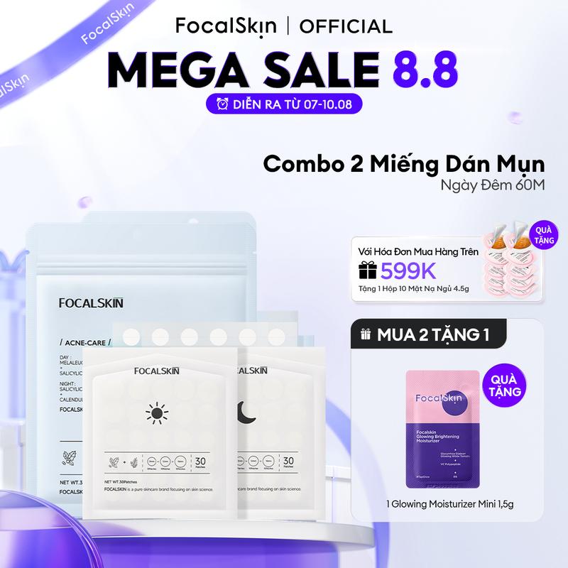 [COMBO gói 60 miếng] FOCALSKIN Miếng dán mụn SalicylicAcid Hoa cúc 30 miếng ban ngày và 30 miếng ban đêm hỗ trợ hút nhân mụn và hỗ trợ che mụn trước khói bụi & makeup | Làm Đẹp Da Chăm Sóc Da Skincare Giảm Thâm