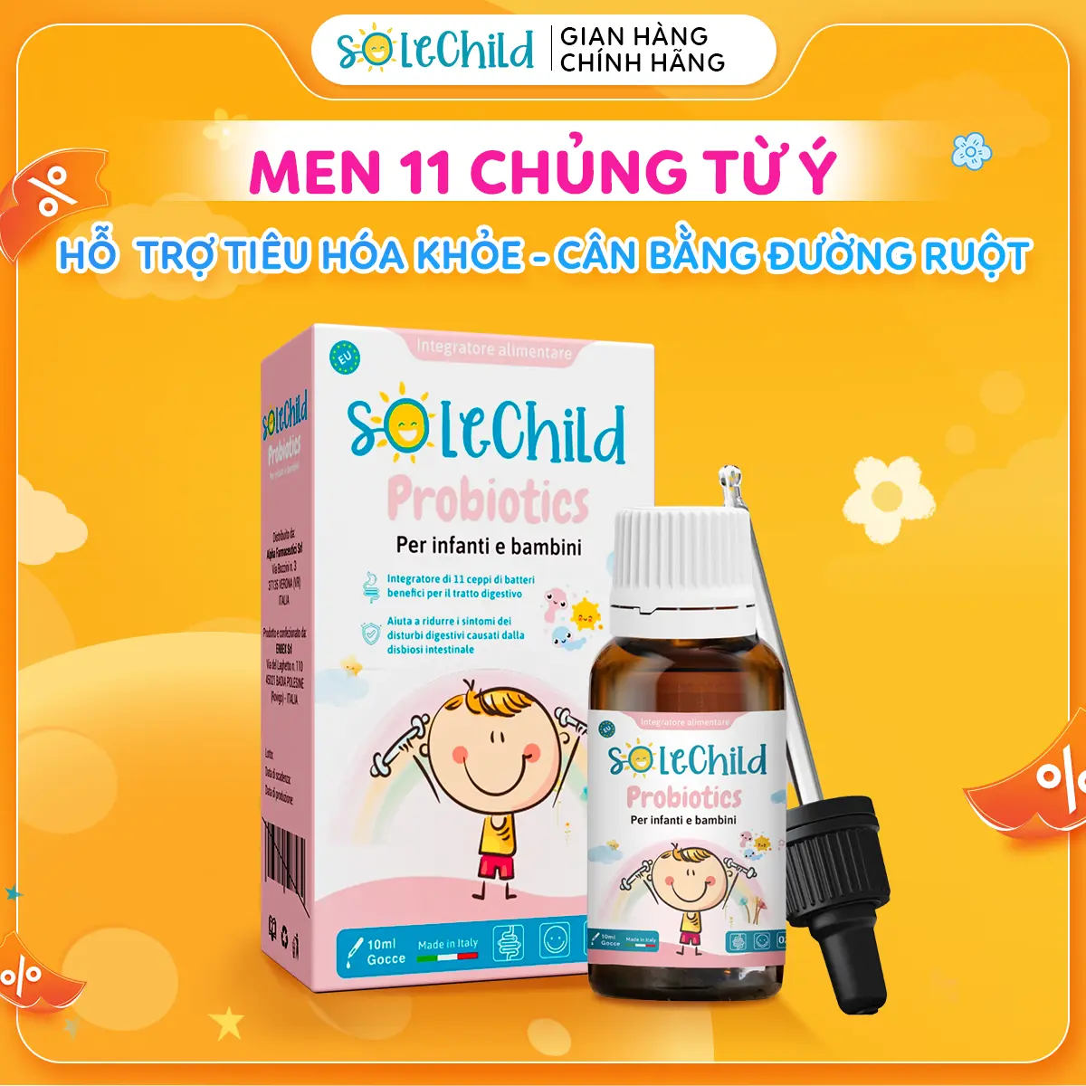 Men Vi Sinh 11 Chủng Từ Ý Cho Bé 10ml - SoleChild Probiotics Hỗ Trợ Tiêu Hóa Và Cân Bằng Đường Ruột