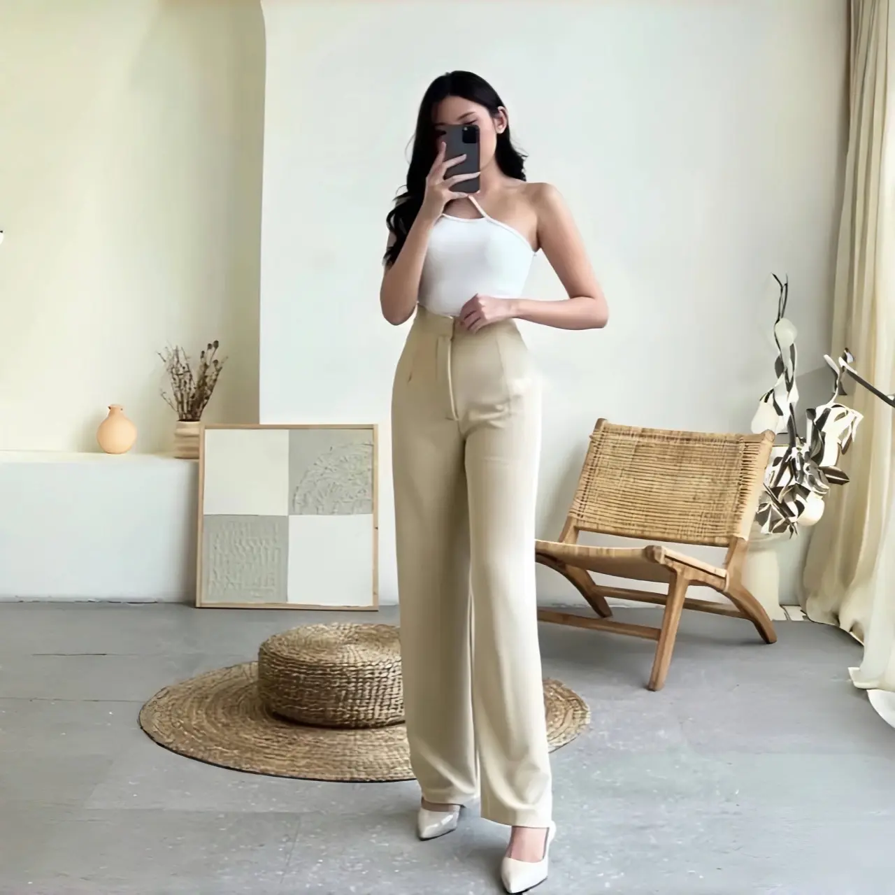 NFS- Cozie Knit Pants Celana Hightwaist - Cozie Pants Kulot Rib Korean Style Panjang Casual Basic Karet