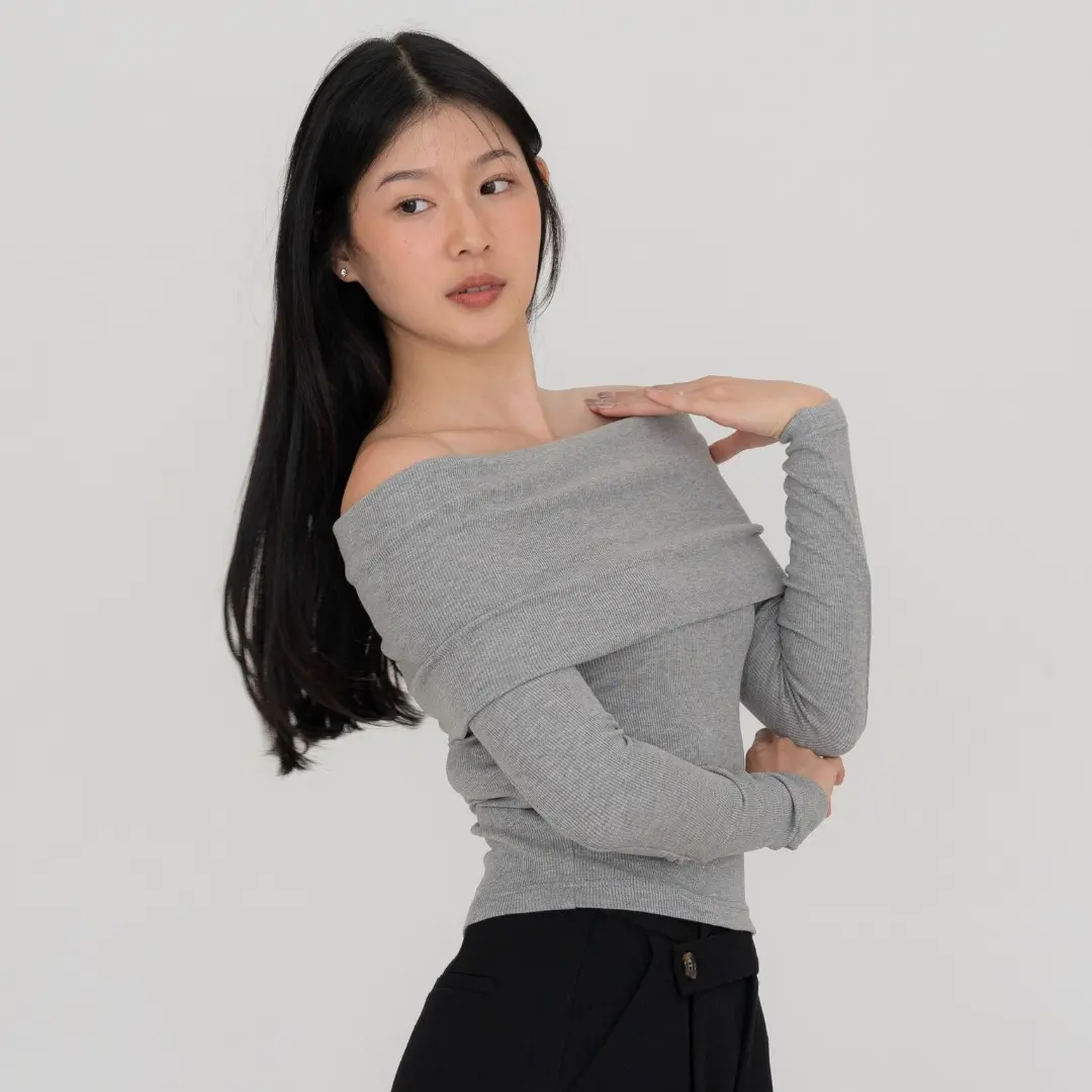 Sabrina Top - Baju Atasan Rib Knit Wanita Lengan Panjang Korean Top Basic Long Sleeve Knitwear Nyaman