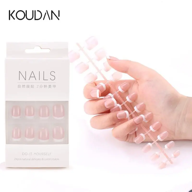 Fake Nails Natural Shiny Skin Color Full Cover Sticker Manicure Nail Care Tools Waterproof Wearable Cute KOUDAN