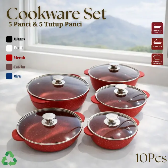 Set Panci Wajan GESSEY 10 Pcs Aluminium Dengan Marble Coating Food Grade Anti Lengket Ukuran Wajan 20 Cm 24 Cm 28 Cm 32 Cm Dan 28 Cm Kompor Gas Listrik