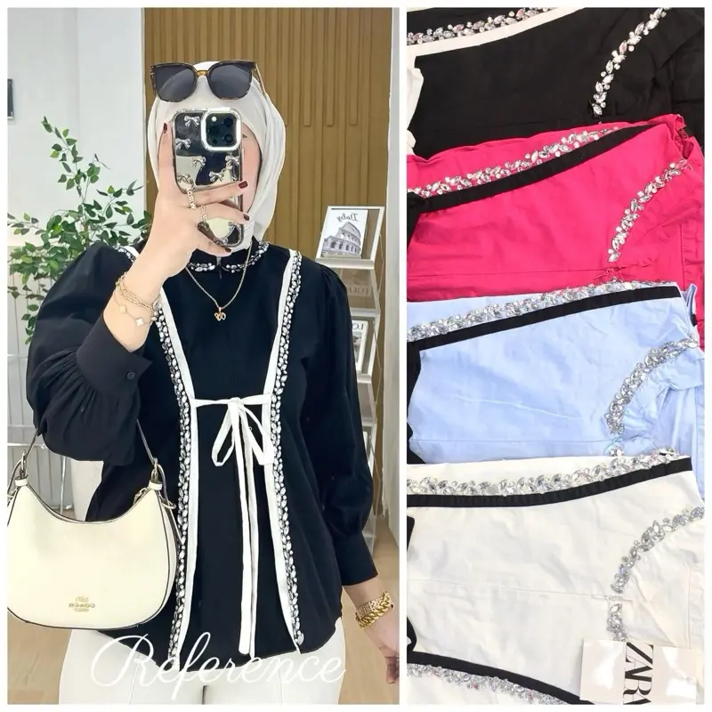 Blouse Wanita Premium 2025 Motek2 - 2264 Atasan Korea BKK Baju Panjang Top Oversize Linen - Katun, Casual, Hitam, Crop, Cewek