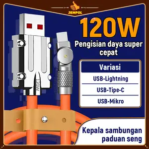 JEMPOL Kabel Cas 180 derajat 120W  Fast Charging Micro USB Type C IOS USB Android Cable Data / Kabel Data Android, Iphone, Micro USB, USB Type-C / Kabel Data Fast Charging / Kabel Data Pengisian Cepat / Kabel Data Awet Murah Aman Konektor Mutar 180
