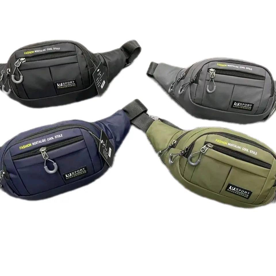Tas Weistbag Selempang Pria Impor Dengan 4 Resleting - Hitam - Waistbag